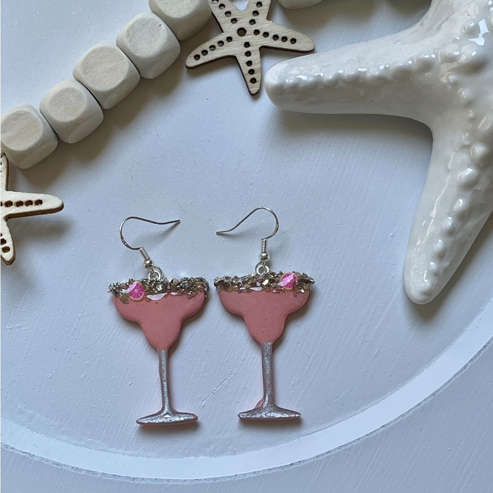 Pink glitter margarita earrings